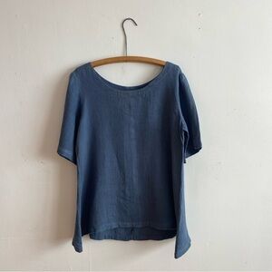 Cas Greenman Linen Top Lagenlook Blouse Blue Canadian Designer S